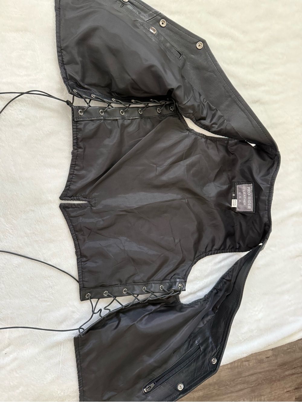 Pro Rider Women’s Black Genuine Leather Motorcycle Biker Vest Lace Up Size S-M - Picture 11 of 12